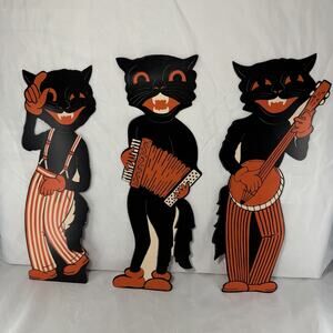 Beistle Scat Cats Cutouts Lot Of Three 1941, 2012 Remake Kitschy Fall Halloween